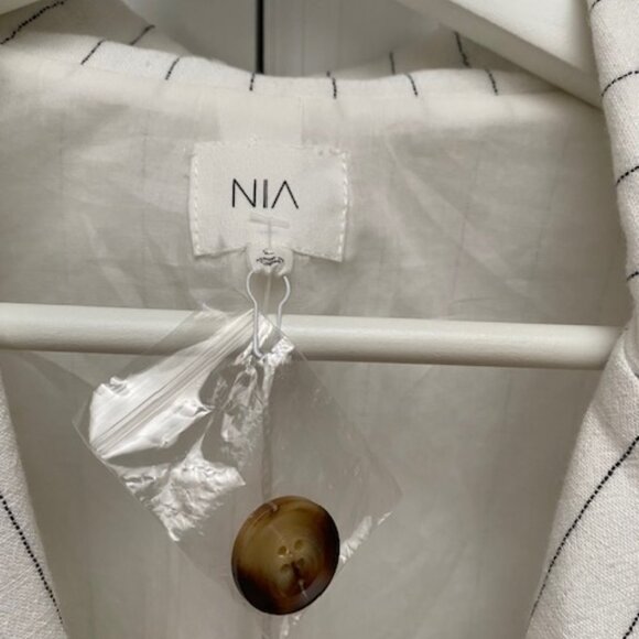 NEW NIA felix blazer in cream linen black stripe size L - Picture 5 of 9